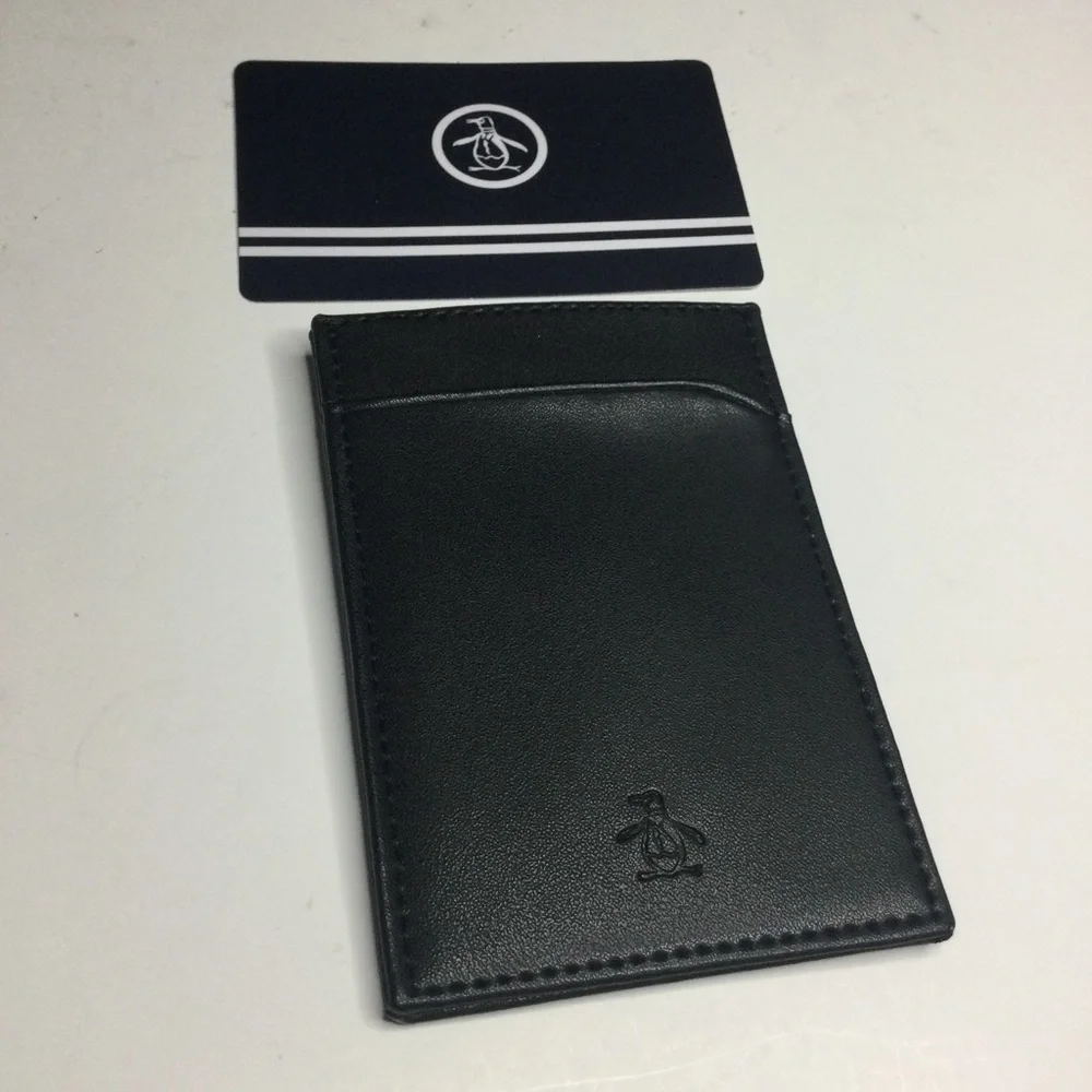 ORIGINAL PENGUIN BLACK LEATHER CARD CASE 4” x 2.75” NEW